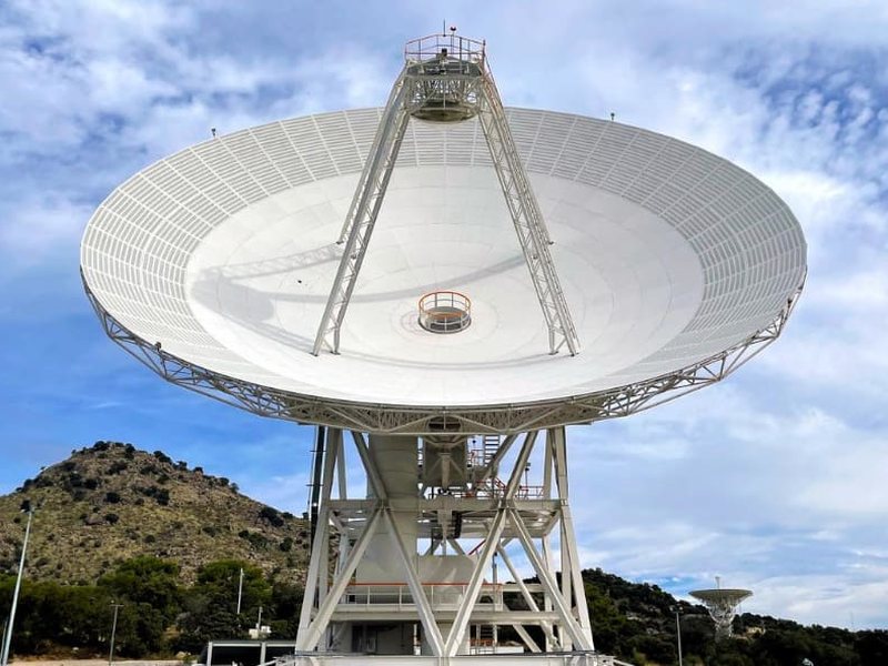 A large satellite communications dish