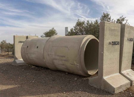 A hardened concrete bunker shelter